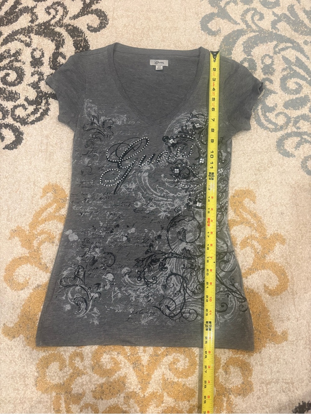 Guess Gray Embellished V-Neck Tee - Picture 6 of 7